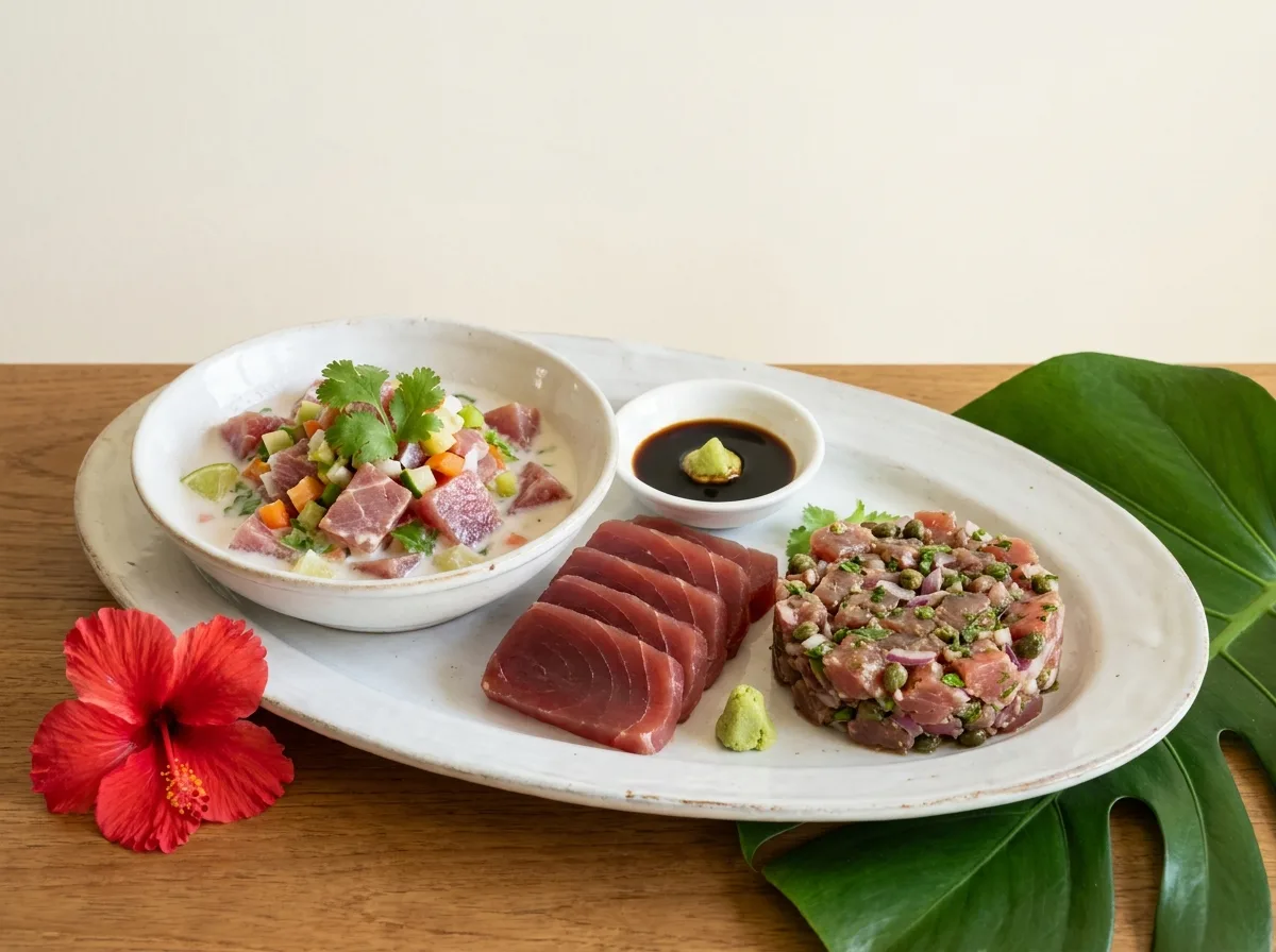 Trio de poisson — poisson cru, sashimi et tartare de thon